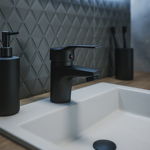 BATERIA UMYWALKOWA NABLATOWA ŁAZIENKOWA NISKA STOJĄCA KRAN ULA CZARNA