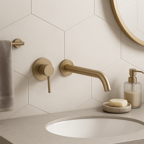 BATERIA UMYWALKOWA PODTYNKOWA ŚCIENNA F06K ZŁOTA SZCZOTKOWANA