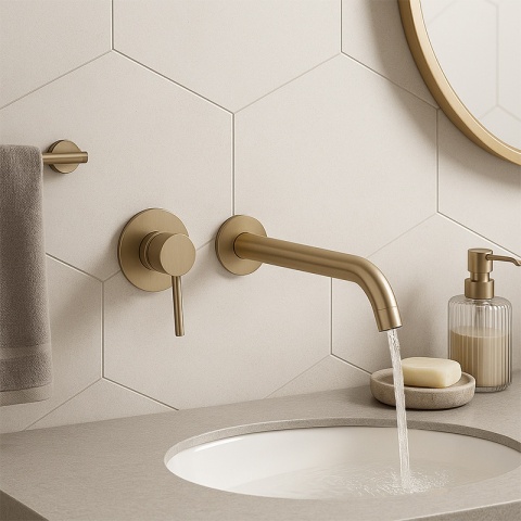 BATERIA UMYWALKOWA PODTYNKOWA ŚCIENNA F06K ZŁOTA SZCZOTKOWANA