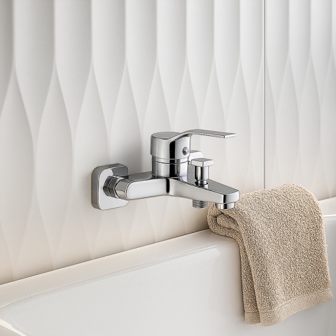 BATERIA WANNOWA PRYSZNICOWA ŁAZIENKOWA ŚCIENNA JEDNOUCHWYTOWA DEMI CHROM