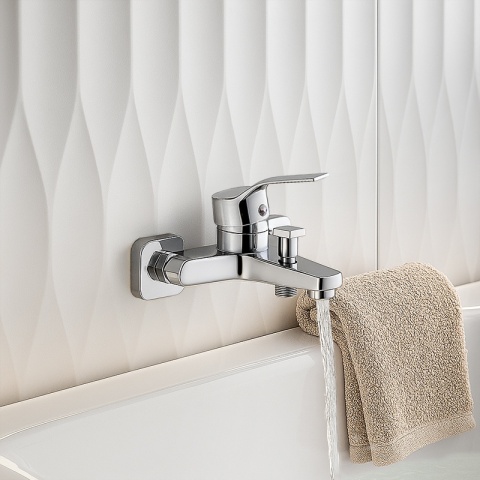 BATERIA WANNOWA PRYSZNICOWA ŁAZIENKOWA ŚCIENNA JEDNOUCHWYTOWA DEMI CHROM