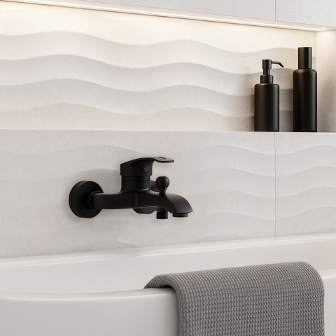 BATERIA WANNOWA PRYSZNICOWA ŁAZIENKOWA ŚCIENNA NATRYSKOWA DINA CZARNA