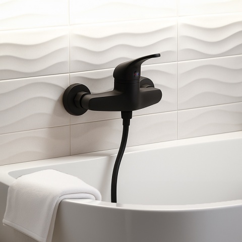 BATERIA WANNOWA PRYSZNICOWA ŁAZIENKOWA ŚCIENNA NATRYSKOWA ELENA CZARNA