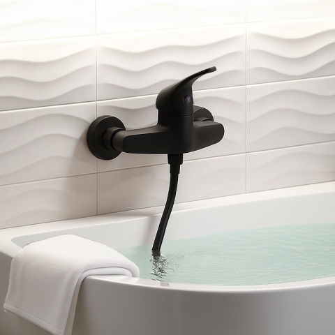 BATERIA WANNOWA PRYSZNICOWA ŁAZIENKOWA ŚCIENNA NATRYSKOWA ELENA CZARNA