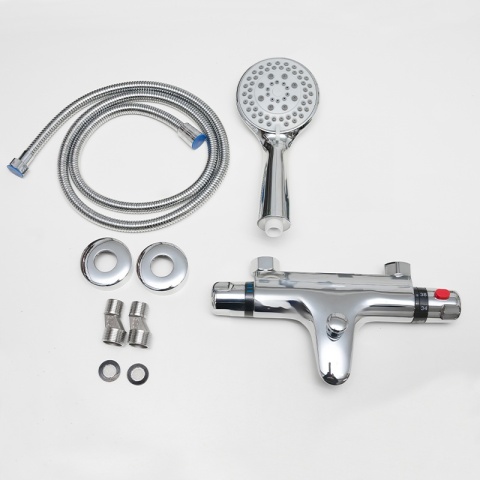 BATERIA PRYSZNICOWA Z TERMOSTATEM ŚCIENNA ŁAZIENKOWA NATRYSKOWA T205 CHROM