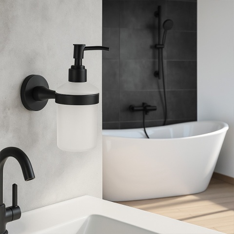 DOZOWNIK DO MYDŁA POJEMNIK NA ŚCIANĘ WISZĄCY SZKLANY LIANA-BL CZARNY MAT