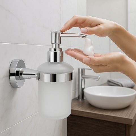 DOZOWNIK DO MYDŁA POJEMNIK NA ŚCIANĘ WISZĄCY SZKLANY LIANA-CH CHROM