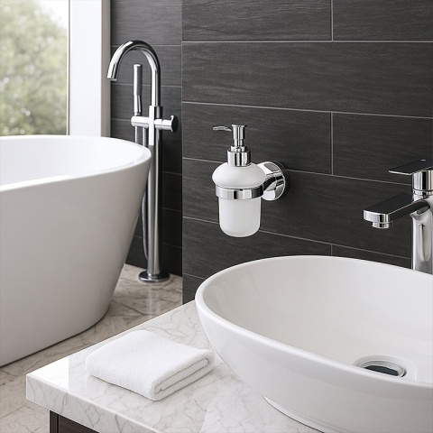 DOZOWNIK DO MYDŁA POJEMNIK NA ŚCIANĘ WISZĄCY SZKLANY LIANA-CH CHROM