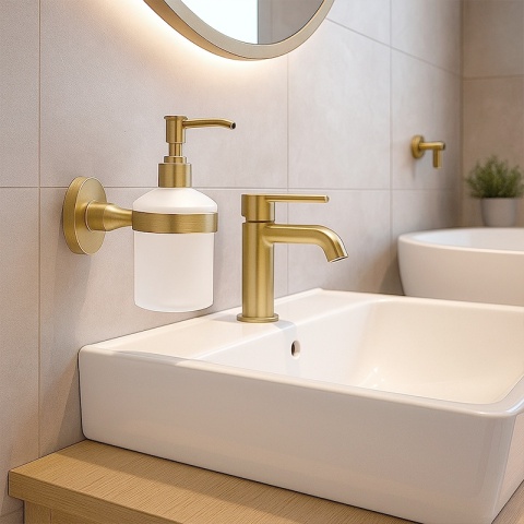 DOZOWNIK DO MYDŁA POJEMNIK NA ŚCIANĘ WISZĄCY LIANA-GL-BR ZŁOTY SZCZOTKOWANY