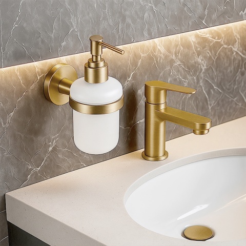 DOZOWNIK DO MYDŁA POJEMNIK NA ŚCIANĘ WISZĄCY LIANA-GL-BR ZŁOTY SZCZOTKOWANY