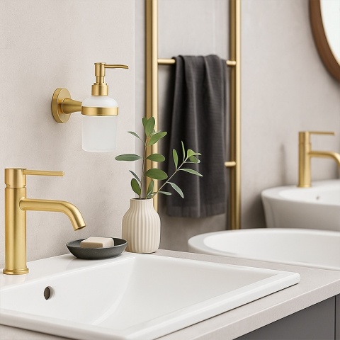 DOZOWNIK DO MYDŁA POJEMNIK NA ŚCIANĘ WISZĄCY LIANA-GL-BR ZŁOTY SZCZOTKOWANY