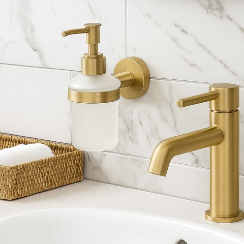 DOZOWNIK DO MYDŁA POJEMNIK NA ŚCIANĘ WISZĄCY LIANA-GL-BR ZŁOTY SZCZOTKOWANY