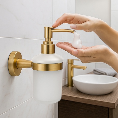 DOZOWNIK DO MYDŁA POJEMNIK NA ŚCIANĘ WISZĄCY LIANA-GL-BR ZŁOTY SZCZOTKOWANY