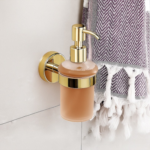 DOZOWNIK DO MYDŁA POJEMNIK NA ŚCIANĘ WISZĄCY SZKLANY LIANA-GL ZŁOTY