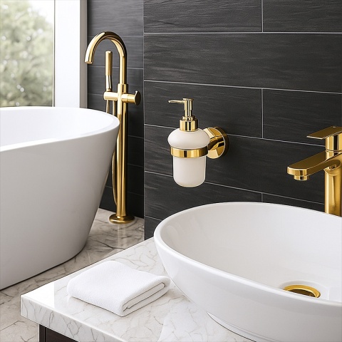 DOZOWNIK DO MYDŁA POJEMNIK NA ŚCIANĘ WISZĄCY SZKLANY LIANA-GL ZŁOTY