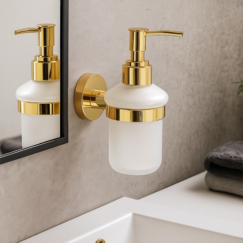 DOZOWNIK DO MYDŁA POJEMNIK NA ŚCIANĘ WISZĄCY SZKLANY LIANA-GL ZŁOTY