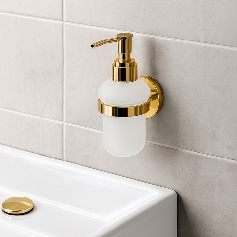 DOZOWNIK DO MYDŁA POJEMNIK NA ŚCIANĘ WISZĄCY SZKLANY LIANA-GL ZŁOTY