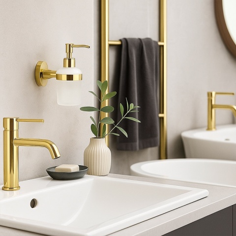 DOZOWNIK DO MYDŁA POJEMNIK NA ŚCIANĘ WISZĄCY SZKLANY LIANA-GL ZŁOTY