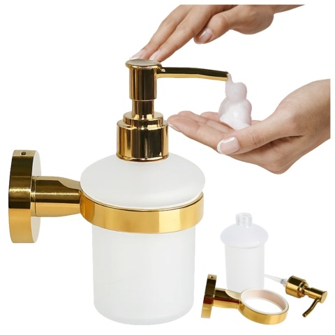 DOZOWNIK DO MYDŁA POJEMNIK NA ŚCIANĘ WISZĄCY SZKLANY LIANA-GL ZŁOTY