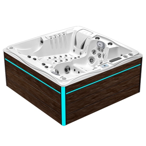 JACUZZI OGRODOWE WANNA SPA747 BIAŁA PERŁA OBUDOWA BRĄZOWA DESKA F21 210x210 CM