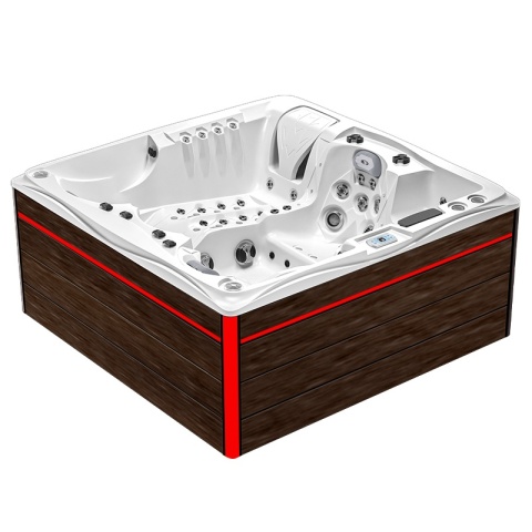 JACUZZI OGRODOWE WANNA SPA747 BIAŁA PERŁA OBUDOWA BRĄZOWA DESKA F21 210x210 CM