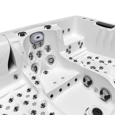 JACUZZI OGRODOWE WANNA SPA747 BIAŁA PERŁA OBUDOWA BRĄZOWA DESKA F21 210x210 CM