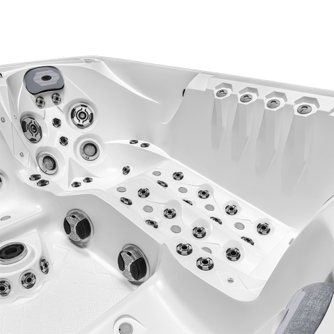 JACUZZI OGRODOWE WANNA SPA747 BIAŁA PERŁA OBUDOWA BRĄZOWA DESKA F21 210x210 CM