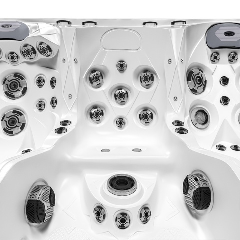 JACUZZI OGRODOWE WANNA SPA747 BIAŁA PERŁA OBUDOWA BRĄZOWA DESKA F21 210x210 CM