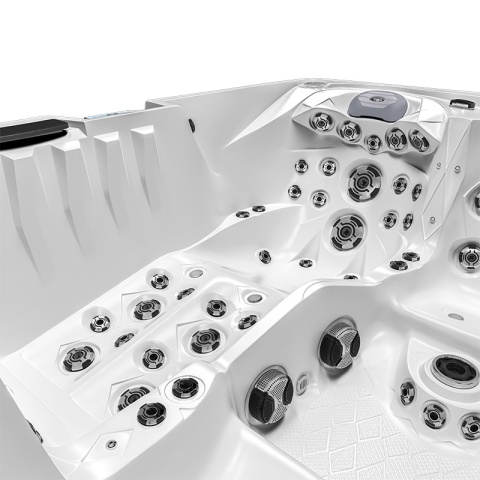 JACUZZI OGRODOWE WANNA SPA747 BIAŁA PERŁA OBUDOWA BRĄZOWA DESKA F21 210x210 CM