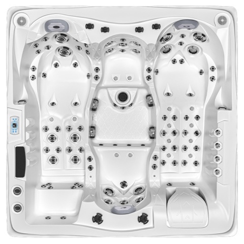 JACUZZI OGRODOWE WANNA SPA747 BIAŁA PERŁA OBUDOWA BRĄZOWA DESKA F21 210x210 CM