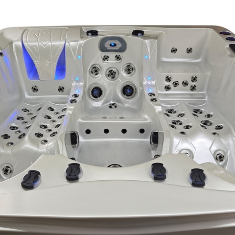 JACUZZI OGRODOWE WANNA SPA747 BIAŁA PERŁA OBUDOWA BRĄZOWA DESKA F21 210x210 CM