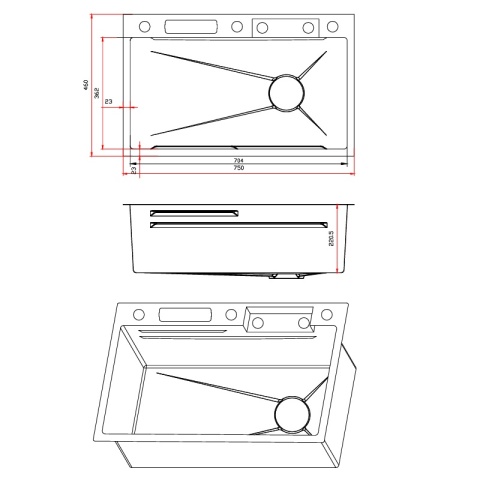 ZLEW KUCHENNY JEDNOKOMOROWY Z WODOSPADEM WIELOFUNKCYJNY GRAFITOWY TOKIO-BL-75X46