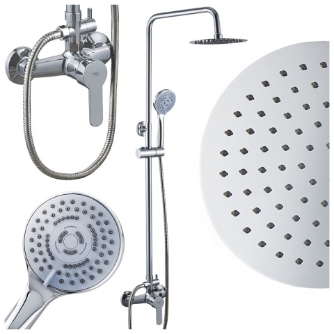 BATERIA PRYSZNICOWA ŁAZIENKOWA ŚCIENNA ZESTAW Z DESZCZOWNICĄ HAVANA CHROM