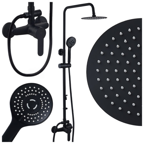 BATERIA PRYSZNICOWA ŁAZIENKOWA ŚCIENNA ZESTAW Z DESZCZOWNICĄ HAVANA CZARNA