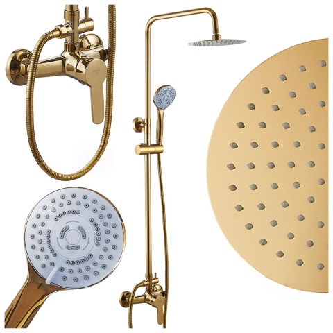 BATERIA PRYSZNICOWA ŁAZIENKOWA ŚCIENNA ZESTAW Z DESZCZOWNICĄ HAVANA ZŁOTA