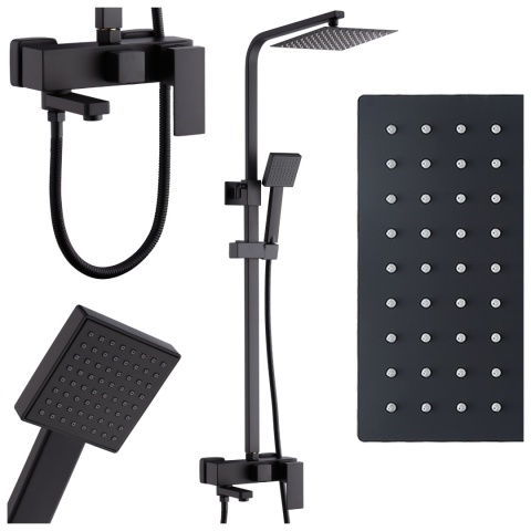 BATERIA PRYSZNICOWA ŁAZIENKOWA Z DESZCZOWNICĄ NATRYSKOWA F170B-BL CZARNA