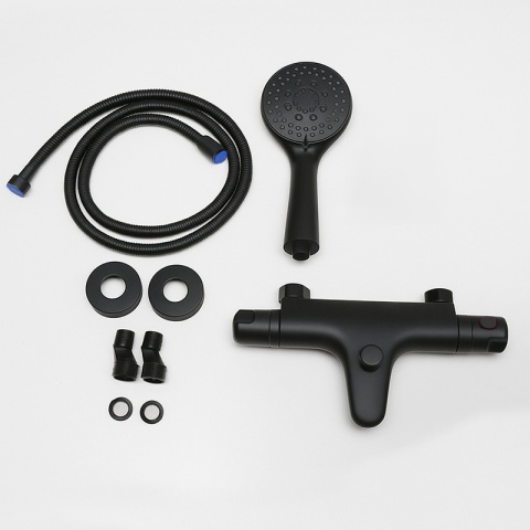 BATERIA PRYSZNICOWA Z TERMOSTATEM ŚCIENNA ŁAZIENKOWA NATRYSKOWA T205 CZARNA