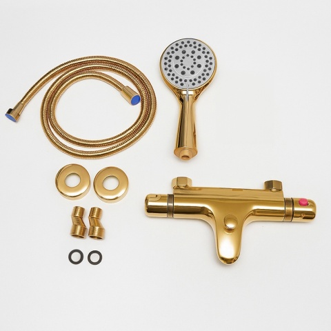 BATERIA PRYSZNICOWA Z TERMOSTATEM ŚCIENNA ŁAZIENKOWA NATRYSKOWA T205 ZŁOTA