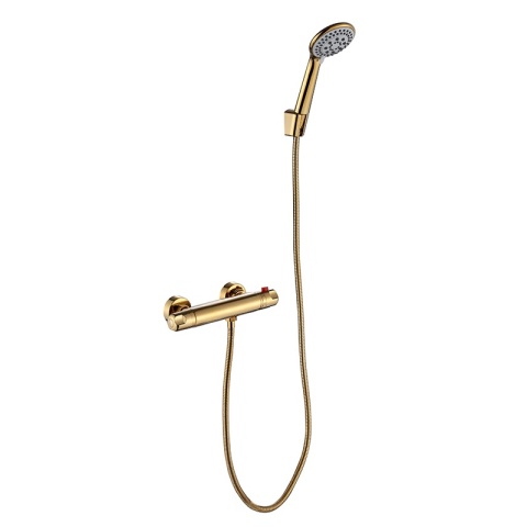 BATERIA PRYSZNICOWA Z TERMOSTATEM ŚCIENNA ŁAZIENKOWA NATRYSKOWA T201 ZŁOTA