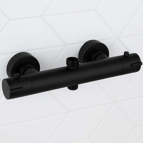 BATERIA PRYSZNICOWA Z TERMOSTATEM ŁAZIENKOWA ŚCIENNA ZESTAW T204B-BL CZARNA