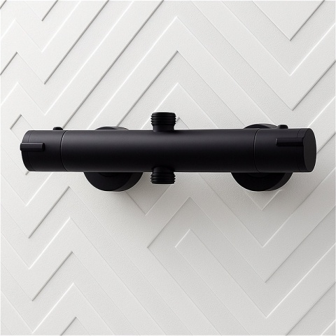 BATERIA PRYSZNICOWA Z TERMOSTATEM ŁAZIENKOWA ŚCIENNA ZESTAW T204B-BL CZARNA