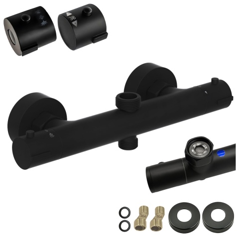 BATERIA PRYSZNICOWA Z TERMOSTATEM ŁAZIENKOWA ŚCIENNA ZESTAW T204B-BL CZARNA