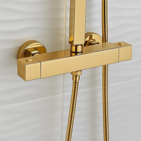 BATERIA PRYSZNICOWA Z TERMOSTATEM ŚCIENNA ŁAZIENKOWA T207-GL ZŁOTA