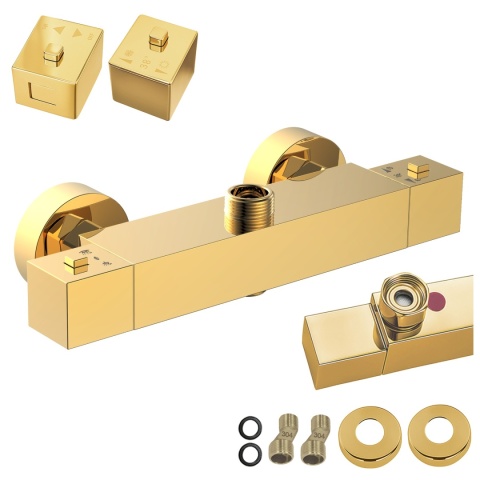 BATERIA PRYSZNICOWA Z TERMOSTATEM ŚCIENNA ŁAZIENKOWA T207-GL ZŁOTA