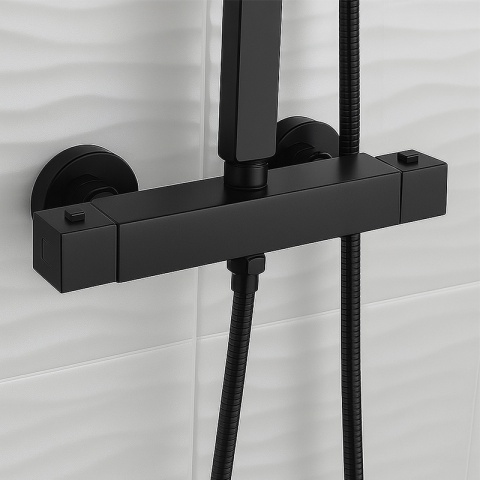 BATERIA PRYSZNICOWA Z TERMOSTATEM ŚCIENNA ŁAZIENKOWA T207B-BL CZARNA