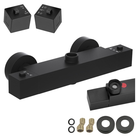 BATERIA PRYSZNICOWA Z TERMOSTATEM ŚCIENNA ŁAZIENKOWA T207B-BL CZARNA