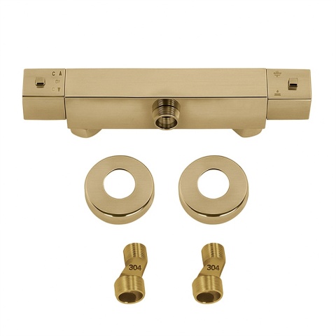 BATERIA PRYSZNICOWA Z TERMOSTATEM ŚCIENNA ŁAZIENKOWA ZŁOTA SZCZOTKOWANA