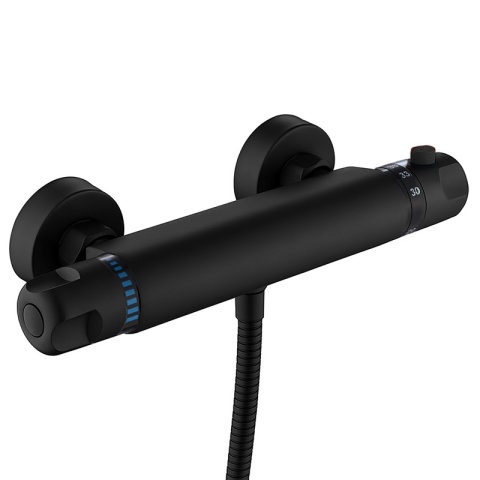 BATERIA PRYSZNICOWA Z TERMOSTATEM ŚCIENNA ŁAZIENKOWA NATRYSKOWA T201 CZARNA