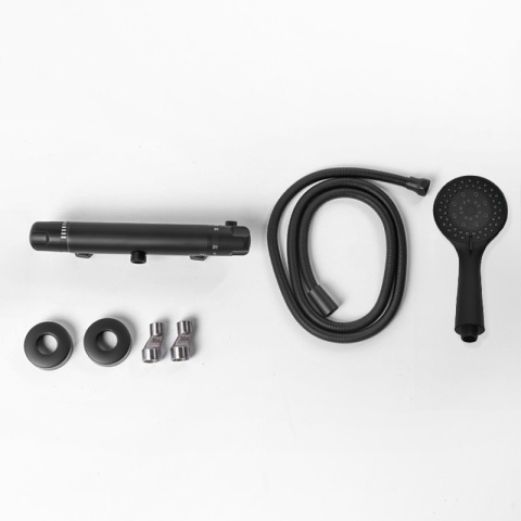 BATERIA PRYSZNICOWA Z TERMOSTATEM ŚCIENNA ŁAZIENKOWA NATRYSKOWA T201 CZARNA