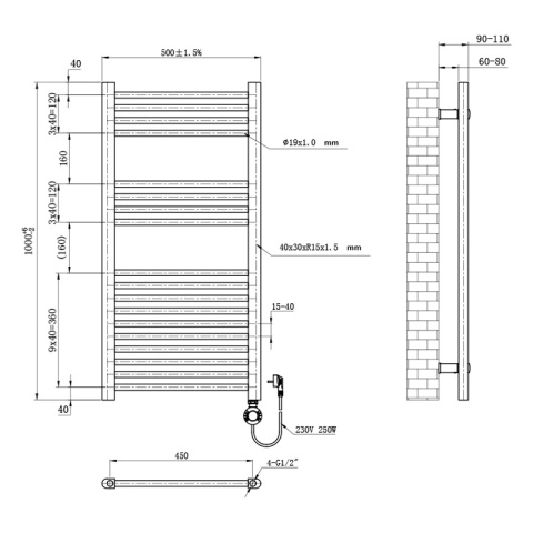 GRZEJNIK ŁAZIENKOWY ELEKTRYCZNY ENERGOOSZCZĘDNY DRABINKA 250W BIAŁY